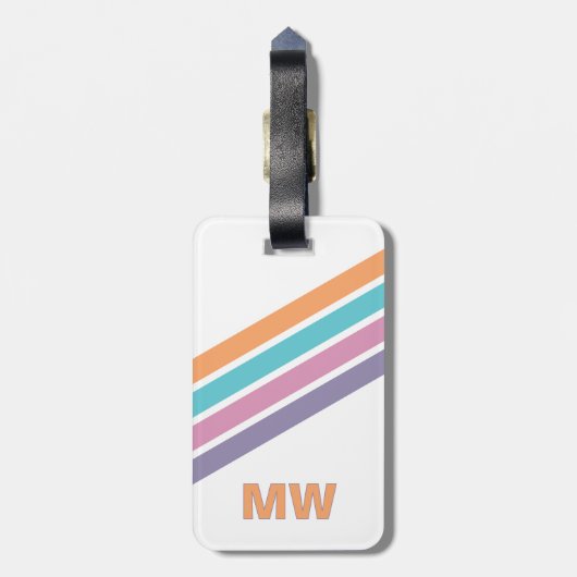 カスタム紫ピンクアクアオレンジレトロストライプズ ラゲッジタグ (裏面縦)