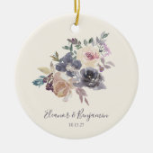 カスタム紫フローラ水彩結婚式の引き出物 セラミックオーナメント (正面)