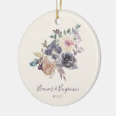 カスタム紫フローラ水彩結婚式の引き出物 セラミックオーナメント (左)