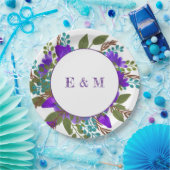 カスタム紫フローラ結婚ズ ペーパープレート (パーティー)