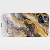 カスタム紫ブラックグレーホワイト金ゴールド大理石パターン iPhoneケース (裏面横)