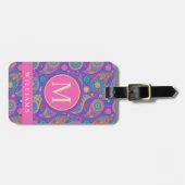 カスタム紫ブルーピンクペイズリー模様 ラゲッジタグ (正面横)