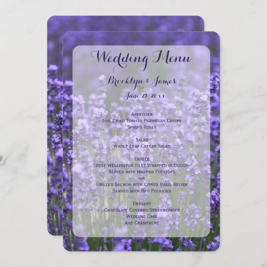 カスタム紫ラベンダー結婚のメニュー メニュー (正面/裏面)
