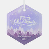 カスタム紫水晶の雪の森メリークリスマス ガラスオーナメント (正面)