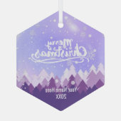カスタム紫水晶の雪の森メリークリスマス ガラスオーナメント (裏面)
