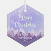カスタム紫水晶の雪の森メリークリスマス ガラスオーナメント (正面)