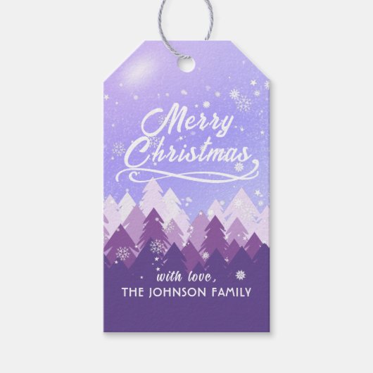 カスタム紫白雪平和森クリスマス ギフトタグ (正面)