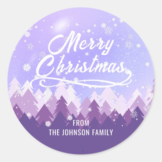 カスタム紫白雪平和森クリスマス ラウンドシール (正面)