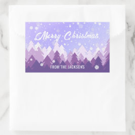 カスタム紫白雪平和森クリスマス 長方形シール