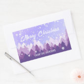 カスタム紫白雪平和森クリスマス 長方形シール (封筒)
