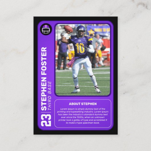 カスタム紫色のサッカーのトレーディングカード写真の統計情報 コーリングカード (正面)