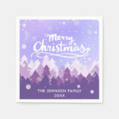 カスタム紫色の白雪平和森の休日 スタンダードカクテルナプキン (正面)