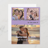 カスタム紫色の結婚式の日付を保存 セーブザデート (正面/裏面)