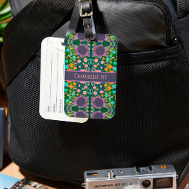 カスタム紫色の花柄の名前おもしろいインスピレーション ラゲッジタグ