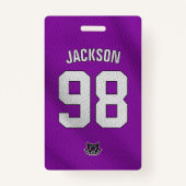 カスタム紫色の選手チーム名簿カードスポーツバッジ バッジ (正面)