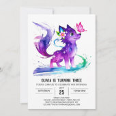 カスタム紫色ウルフデジタルガール誕生日 招待状 (正面)