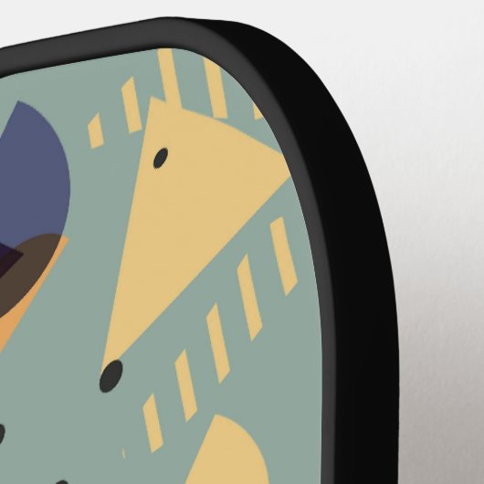 カスタム紫色シーフォーティール（緑がかった色）ブルーオレンジモザイクアート ピックルボールラケット (左詳細)