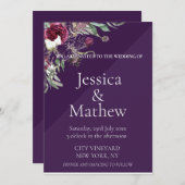 カスタム紫花結婚の 招待状 (正面/裏面)