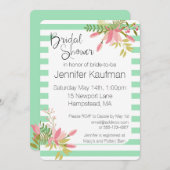 カスタム結婚ストライプフローラ | ブライダルシャワー 招待状 (正面/裏面)