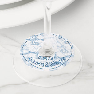 カスタム結婚名Date Blue Smoke ワイングラスタグ