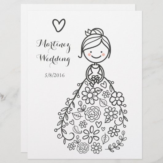 カスタム結婚図解入りの、写真付きのの花嫁カラーリングページ (正面/裏面)