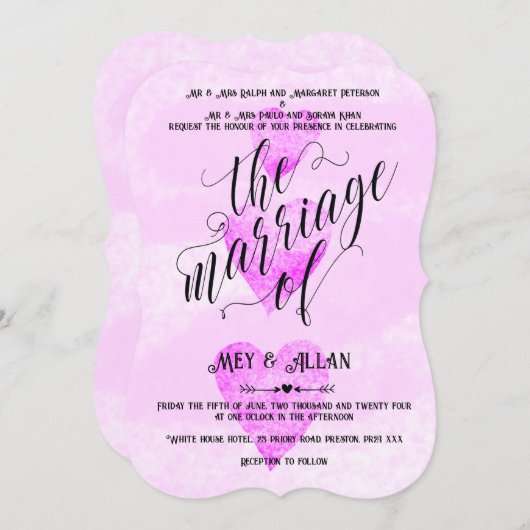 カスタム結婚式の招待伝統的ハート 招待状 (正面/裏面)