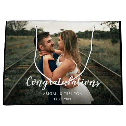 カスタム結婚式の日の写真大抱き枕 ラージペーパーバッグ (正面)