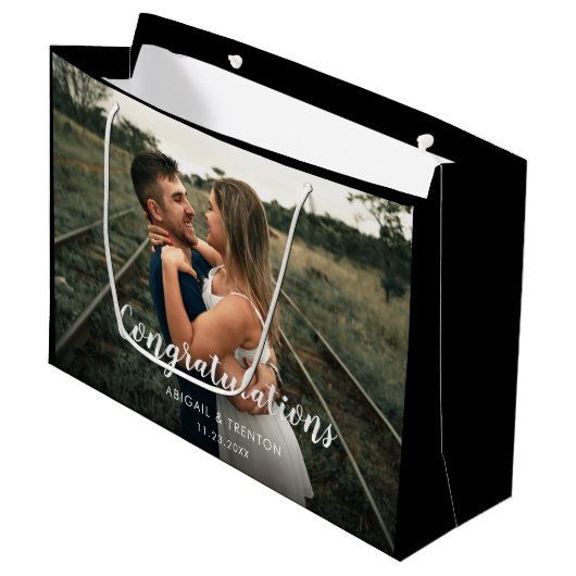 カスタム結婚式の日の写真大抱き枕 ラージペーパーバッグ (正面アングル)