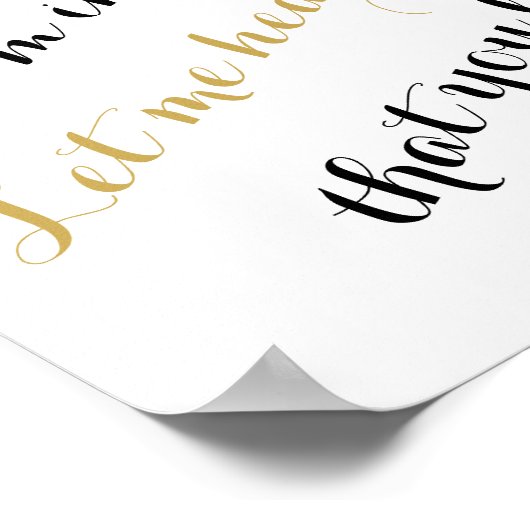 カスタム結婚式の歌の金ゴールド歌詞を追加あなた自身の引用文 ポスター (角)