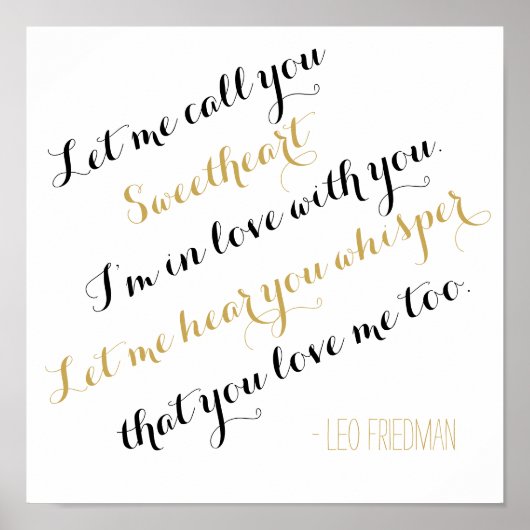 カスタム結婚式の歌の金ゴールド歌詞を追加あなた自身の引用文 ポスター (正面)