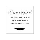 カスタム結婚式エレガント名スクリプトと羽毛 ラバースタンプ (インプリント)