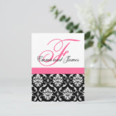 カスタム結婚式招待状モノグラムピンクダマスク 招待状 (スタンド正面)