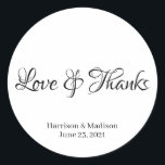 カスタム結婚感謝していメッセージカードシール ラウンドシール<br><div class="desc">カスタマイズ結婚、名前のギフトメッセージカードシール。愛感謝してい。白黒.</div>
