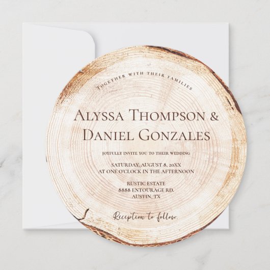 カスタム結婚素朴木切木目 招待状 (正面)