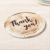 カスタム結婚素朴木目お願い ラウンドペーパーコースター (アングル)