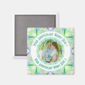 カスタム結婚記念日の緑のフォトグリーティング マグネット (正面/裏面)