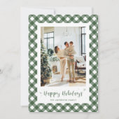 カスタム緑と白の格子縞の写真ホリデーカード シーズンカード (正面)
