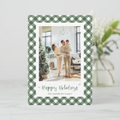 カスタム緑と白の格子縞の写真ホリデーカード シーズンカード (スタンド正面)