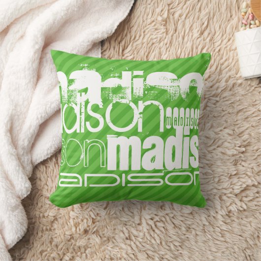 カスタム緑のストライプ名前をカスタムする クッション (ブランケット)