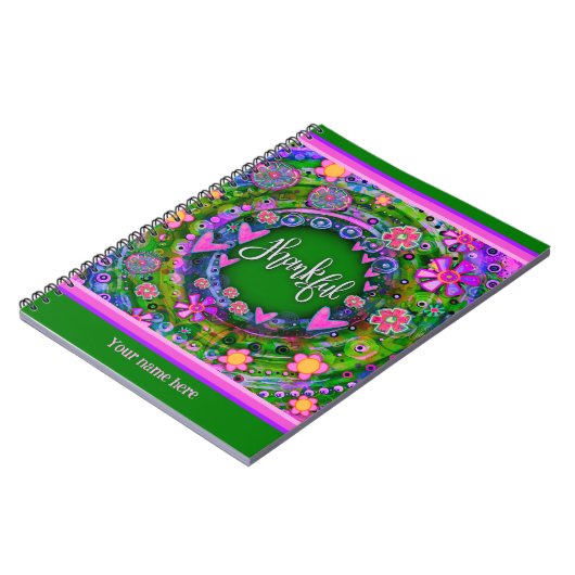 カスタム緑のフローラハート感謝おもしろいカラフル ノートブック (左側)