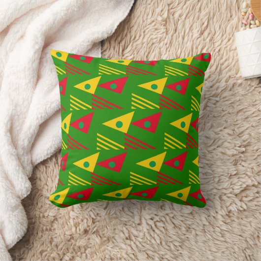 カスタム緑の民族幾何三角形 クッション (ブランケット)