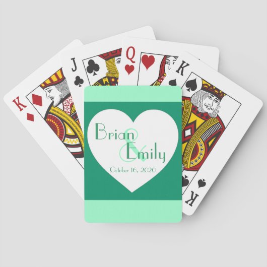 カスタム緑の白ハート結婚のカー遊ド トランプ (裏面)