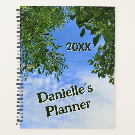 カスタム緑の離れ青い空の木の王冠の写真 –  プランナー手帳 (正面)
