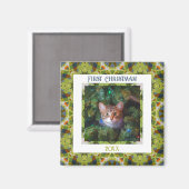 カスタム緑メリーフェスティバル初めてのクリスマス写真 マグネット (正面/裏面)