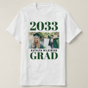 カスタム緑モダンシンプルScript 2 Photo Grad Tシャツ