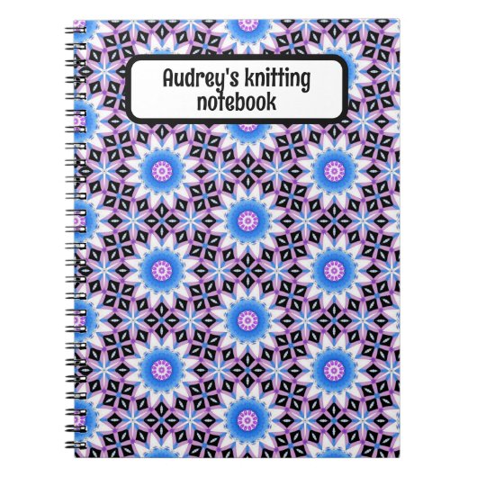 カスタム編み物ノート – 青と紫のデザイン ノートブック (正面)