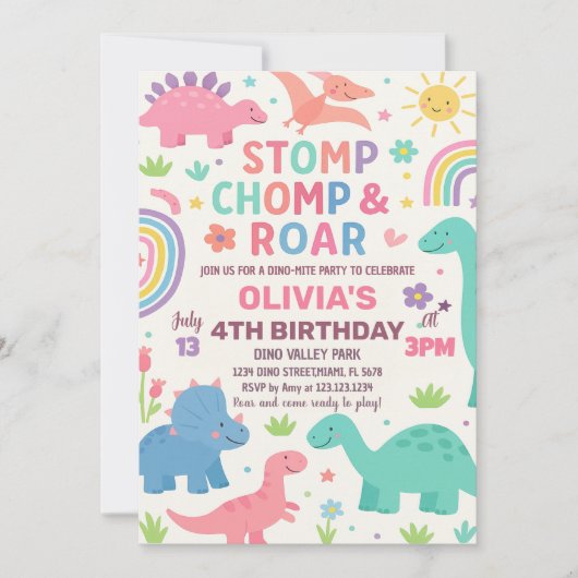 カスタム編集可能ディノパーティー招待状 シーズンカード (正面)