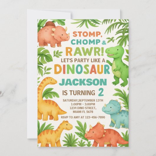 カスタム編集可能ディノパーティー招待状 シーズンカード (正面)