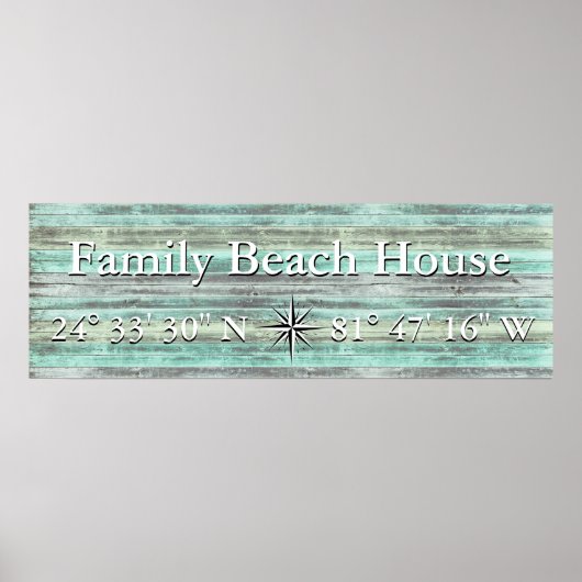 カスタム緯度と経度の海岸沿いの装飾 ポスター (正面)