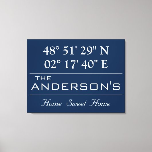 カスタム緯度経度ファミリ名自宅住所 キャンバスプリント (正面)